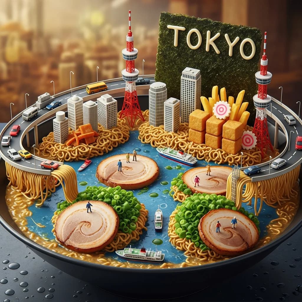 拉面碗中的微缩城市景观