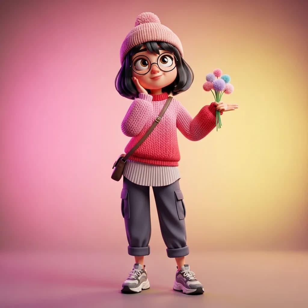 3D卡通女孩：冬日温馨风格