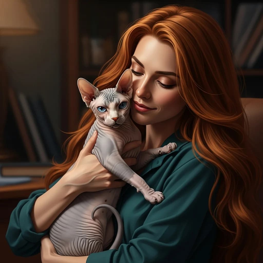 红发女性与无毛猫