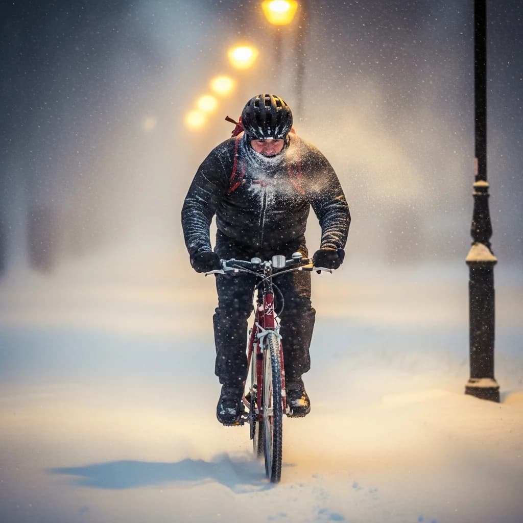 骑行者穿越暴风雪