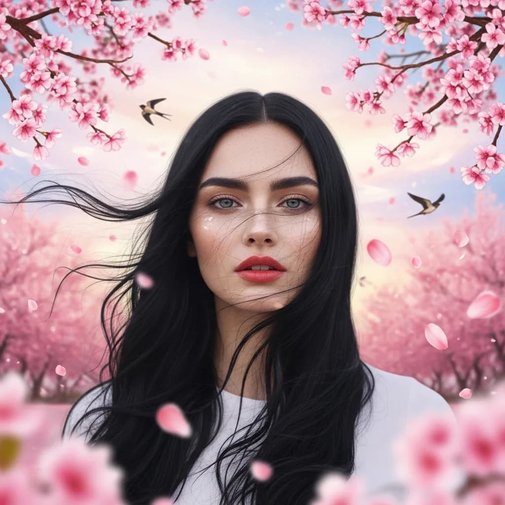 梦幻水彩人像：樱花意境