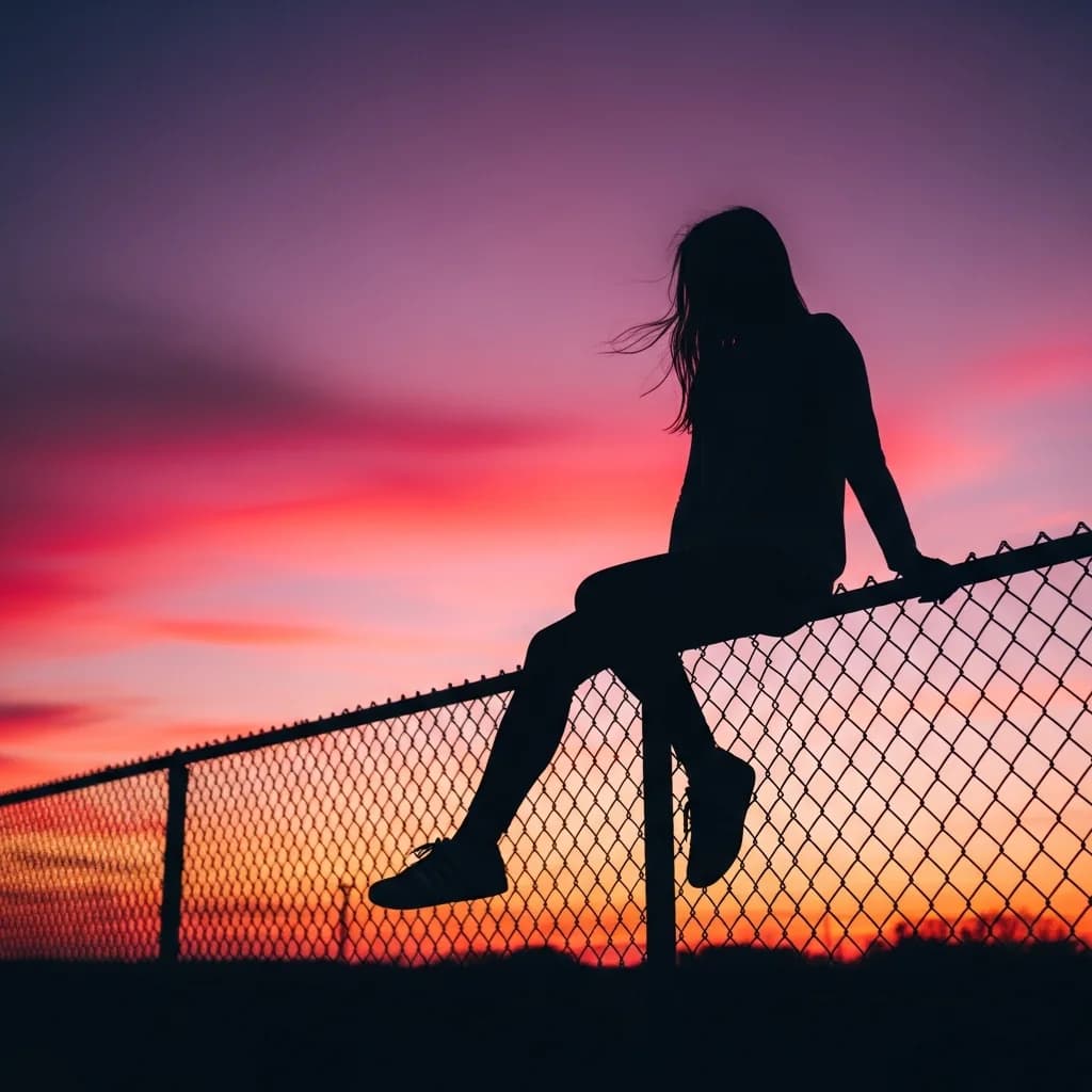 黄昏宁静：围栏上的女孩