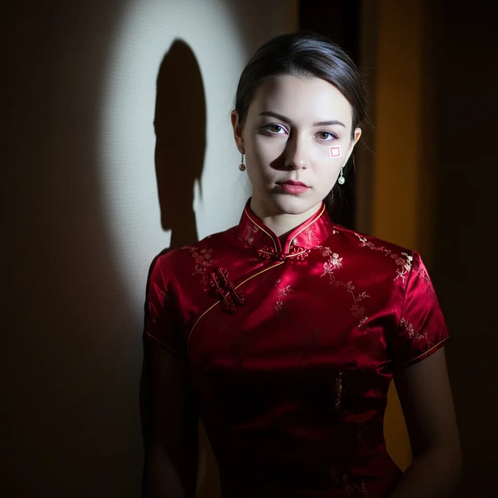 闪光灯下的优雅：夜色酒红旗袍