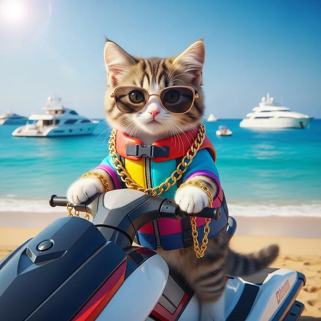 可爱小猫：时尚救生衣与墨镜