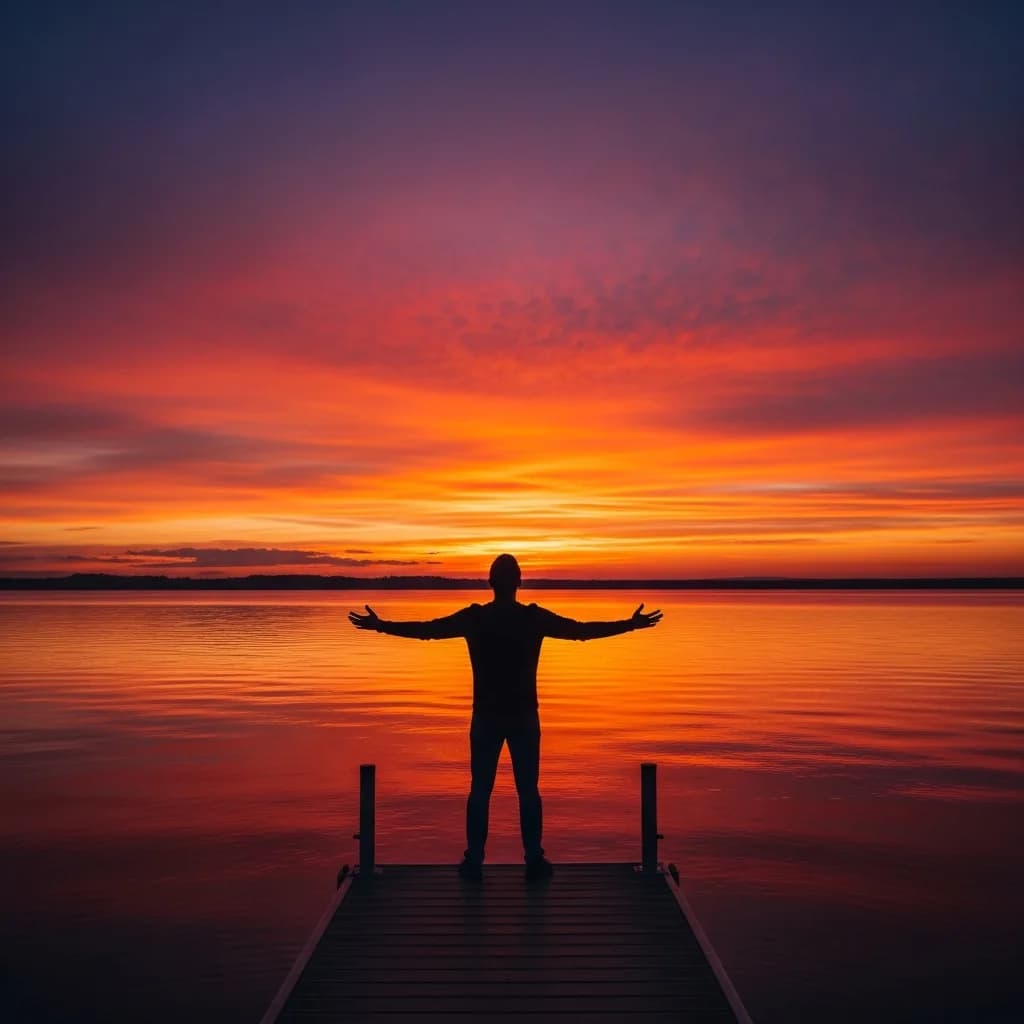 湖畔剪影：夕阳下的开阔