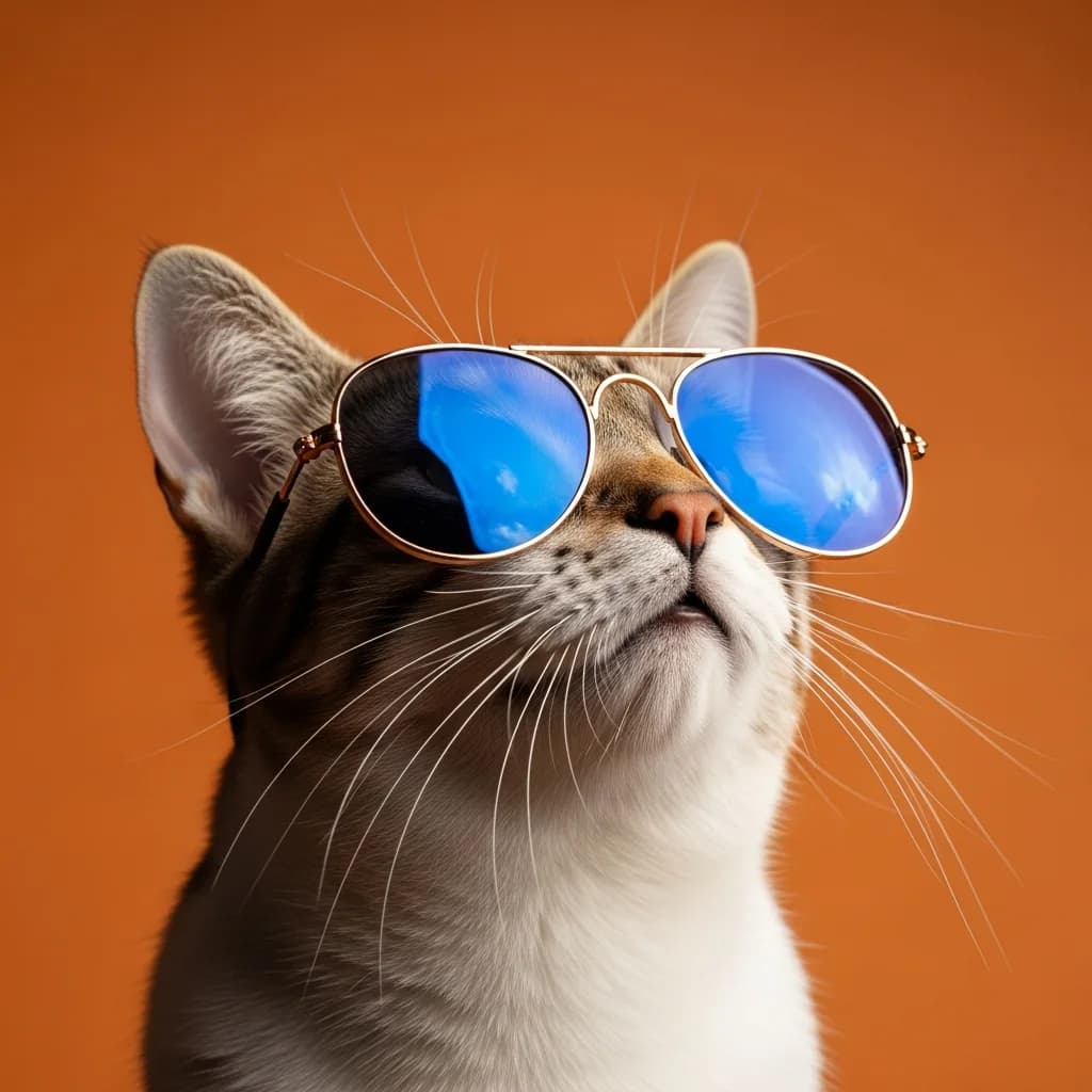 戴墨镜的猫咪仰望天空