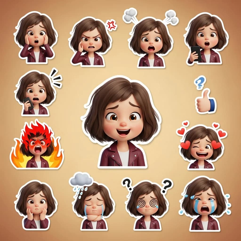 3D卡通女孩表情贴纸