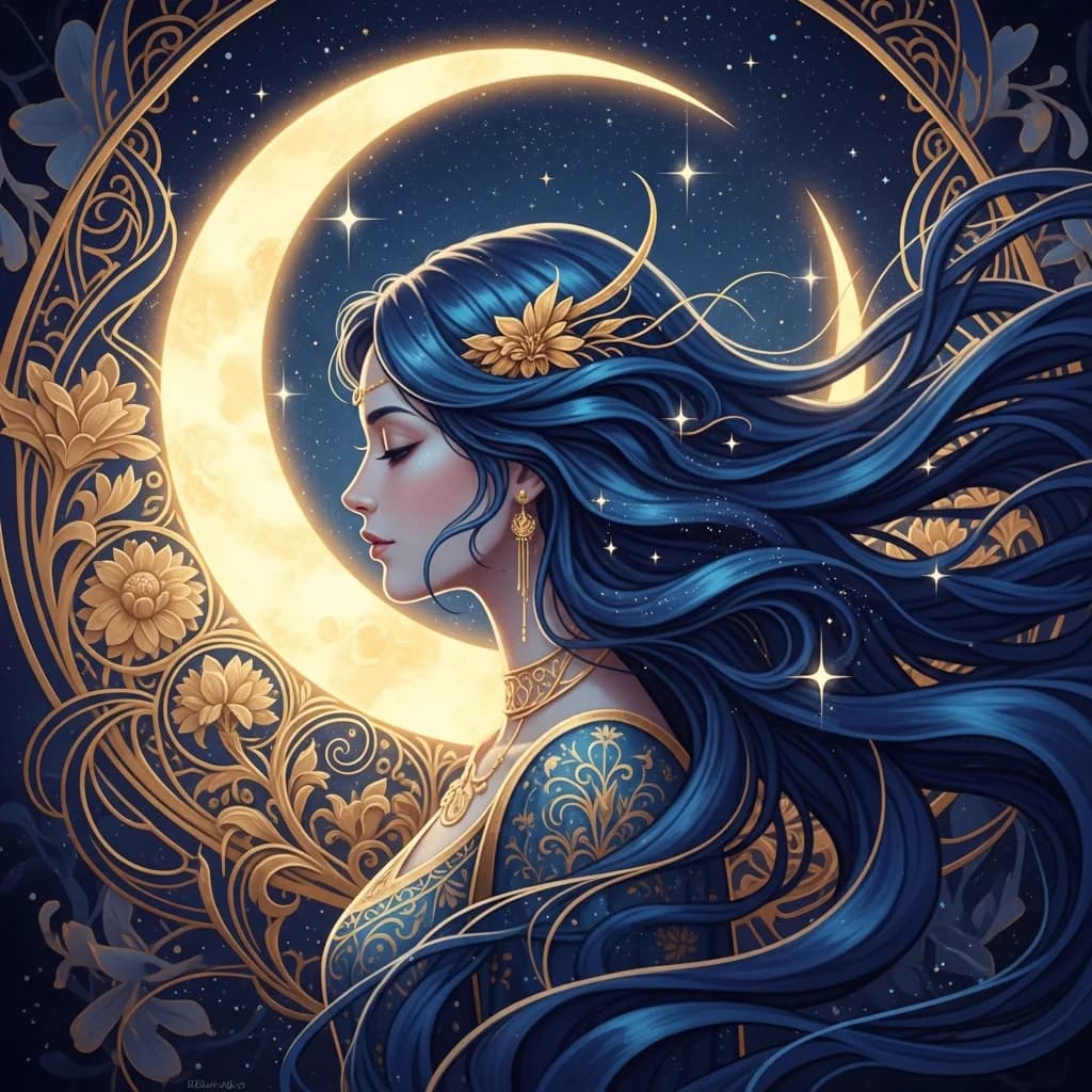 蓝色月影：空灵女性肖像