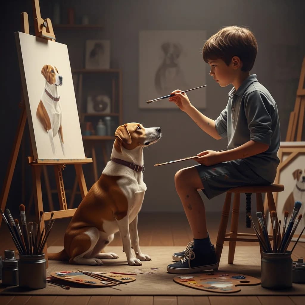 画室少年与爱犬