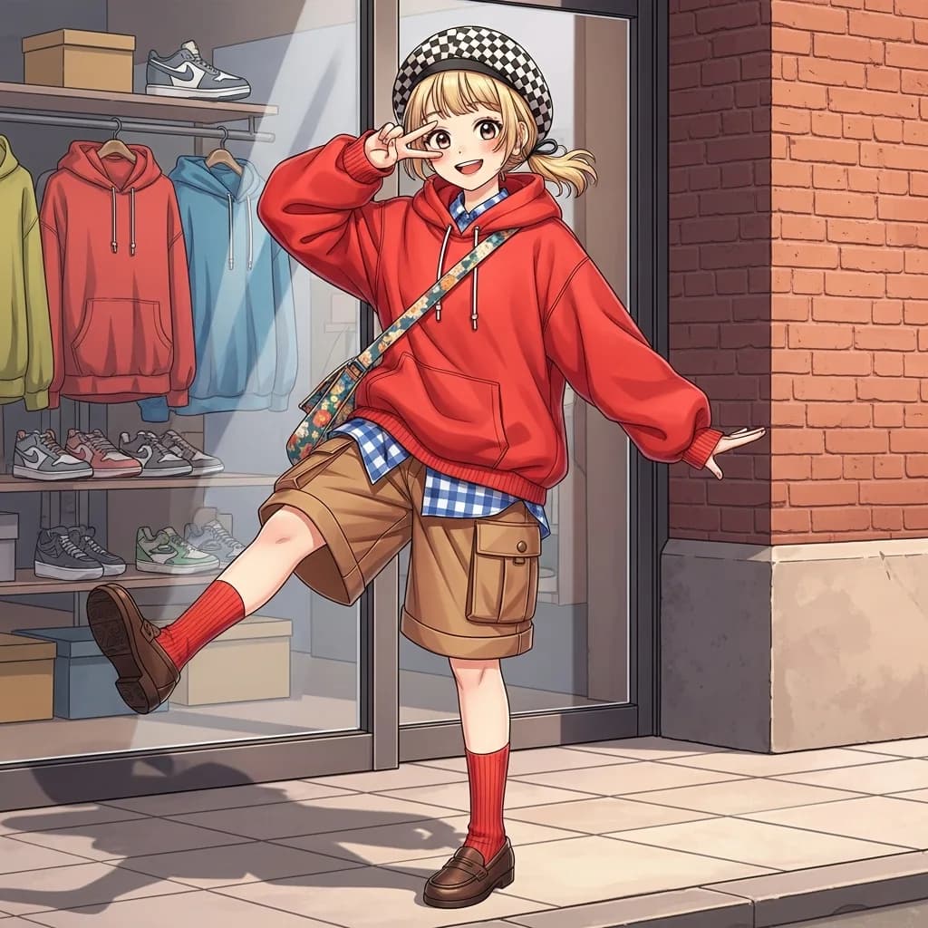 秋日街头：俏皮少女
