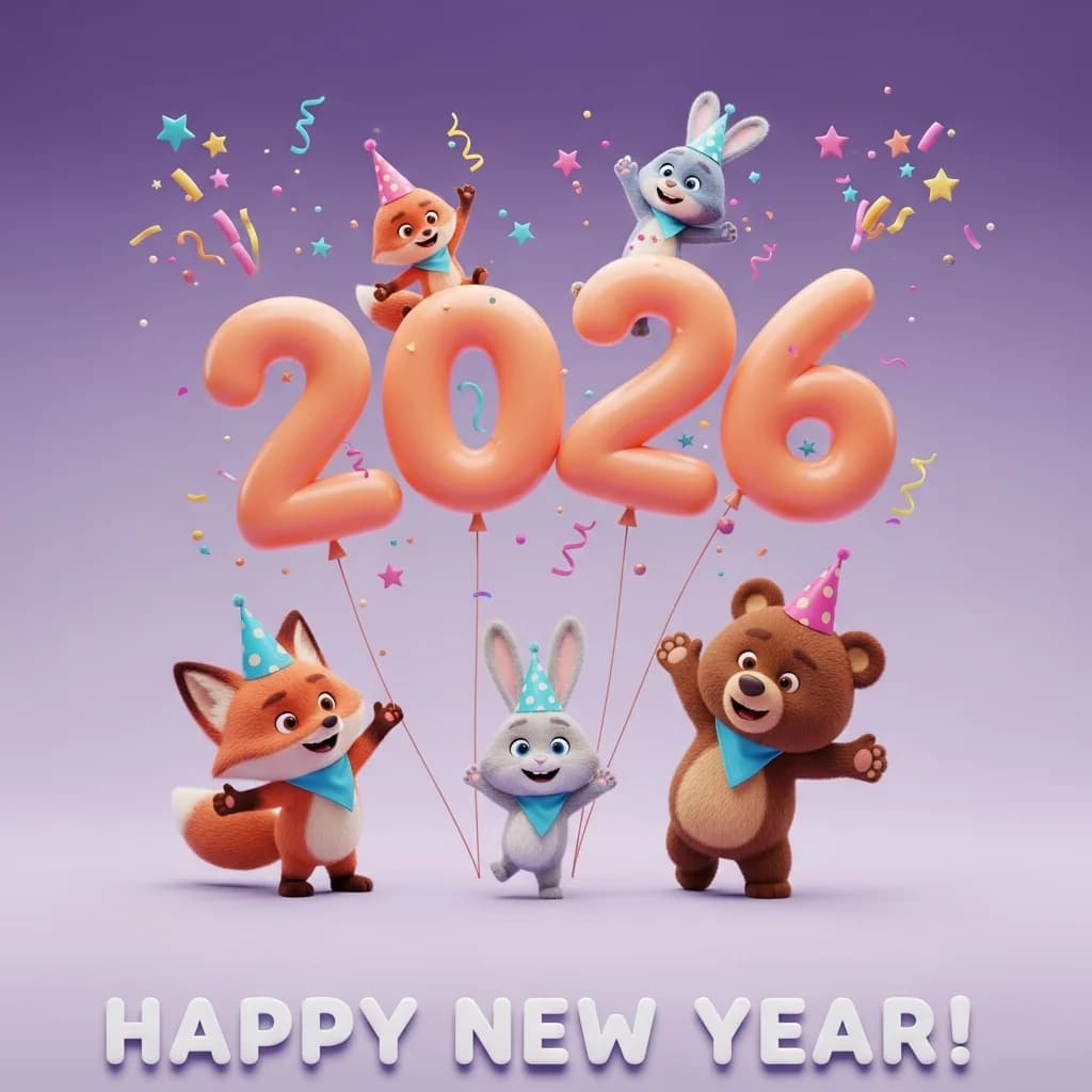 3D动物角色新年贺卡