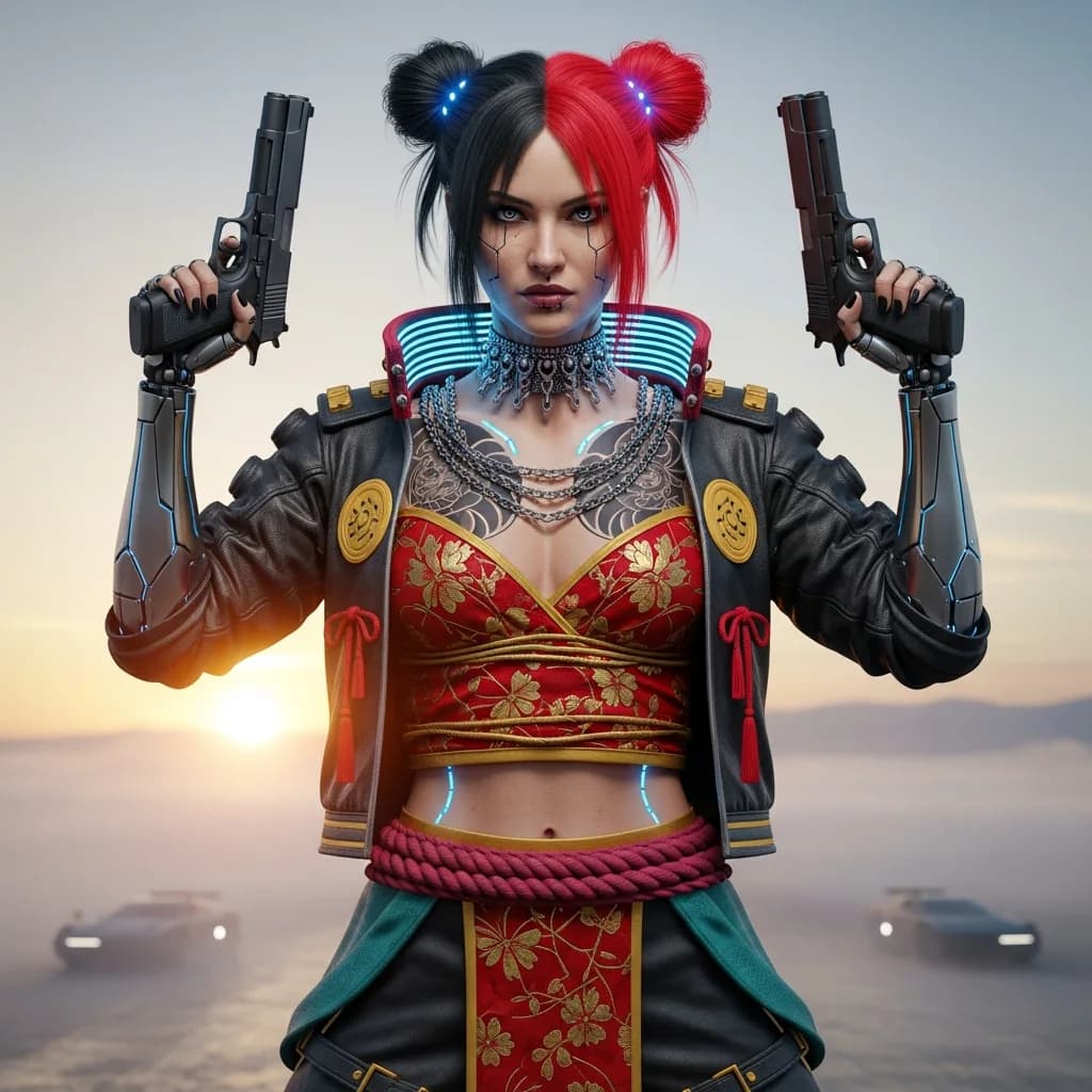 赛博朋克女战士：电影感肖像