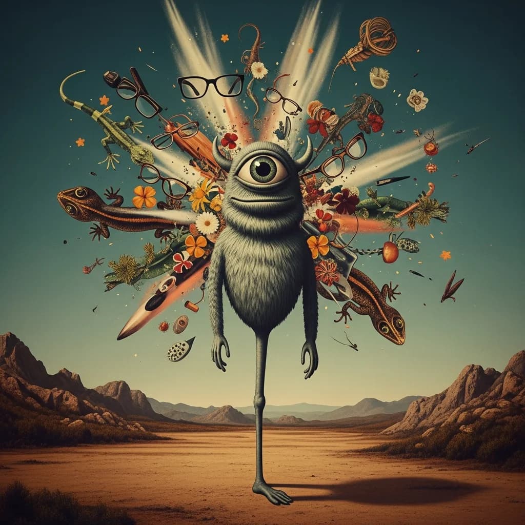 复古超现实：独眼怪兽拼贴画
