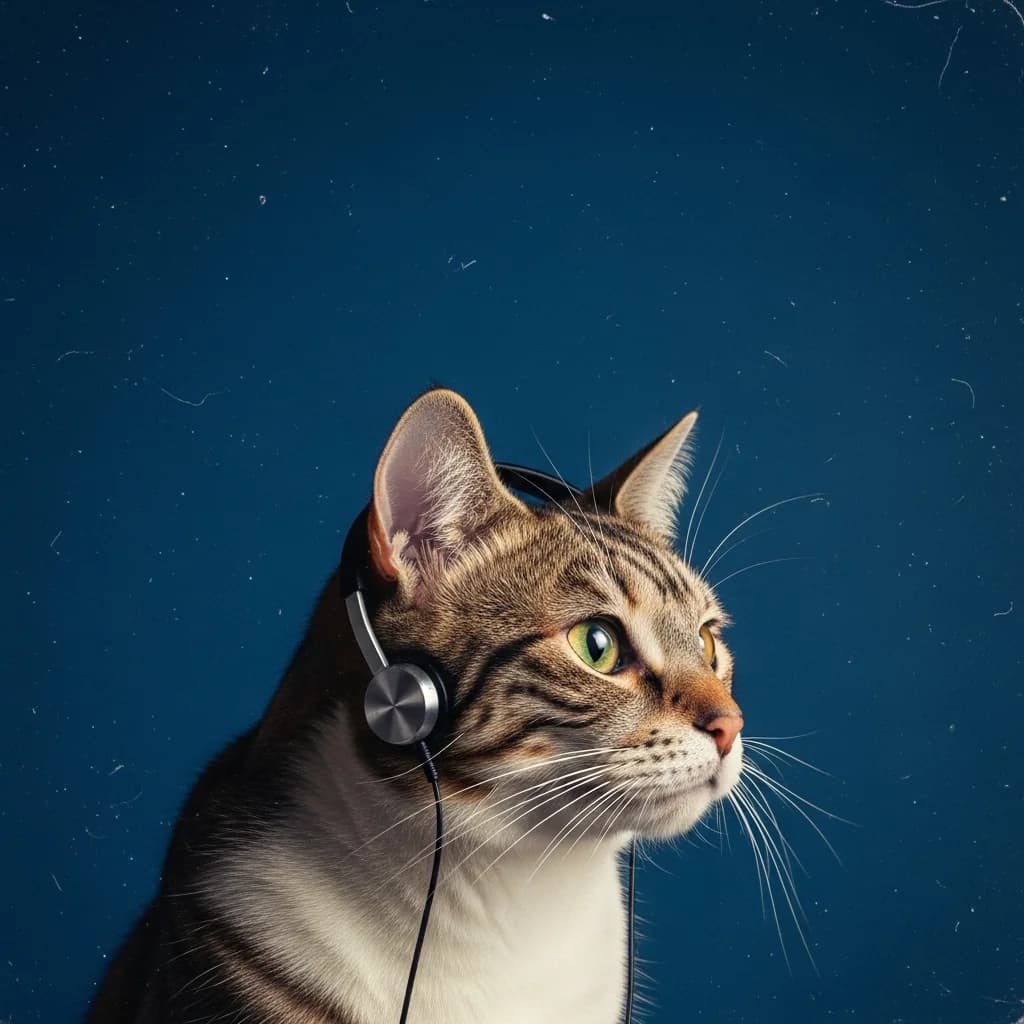 戴耳机的猫，复古杂志海报