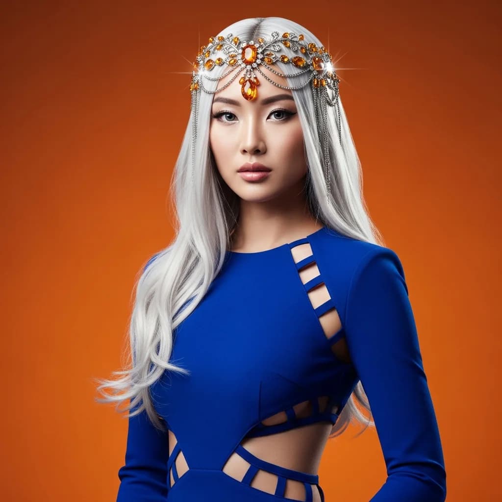 东方韵味：白发女性的铂金优雅