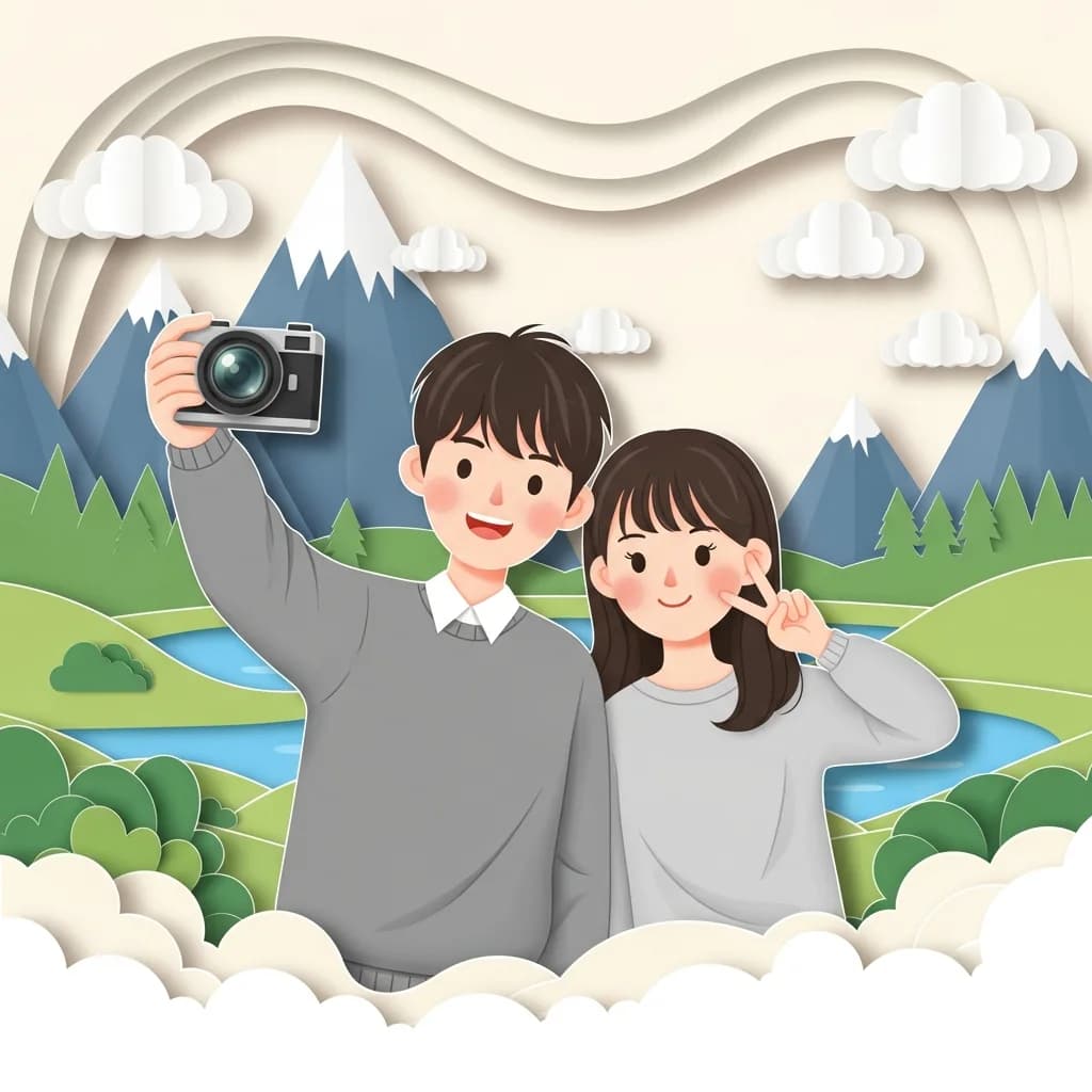 户外剪纸情侣自拍