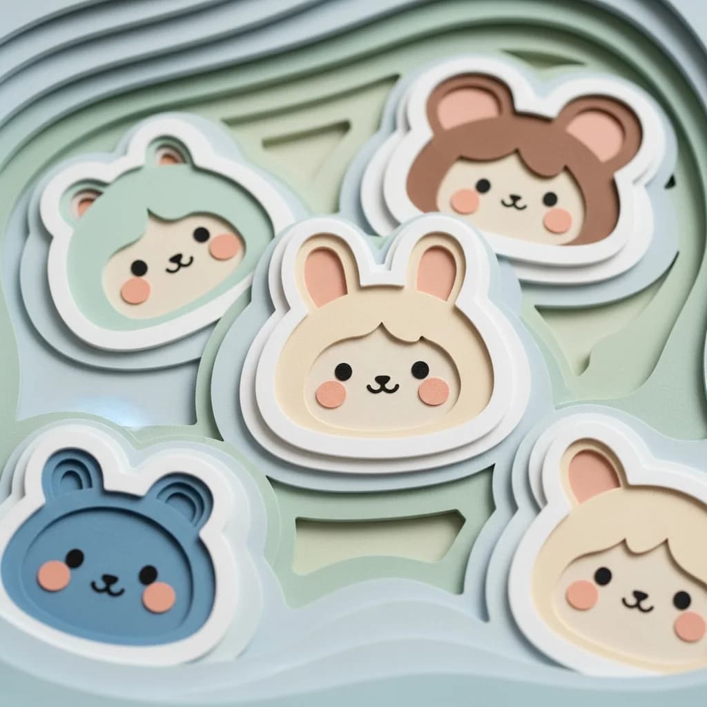 柔和马卡龙色纸雕分层插画