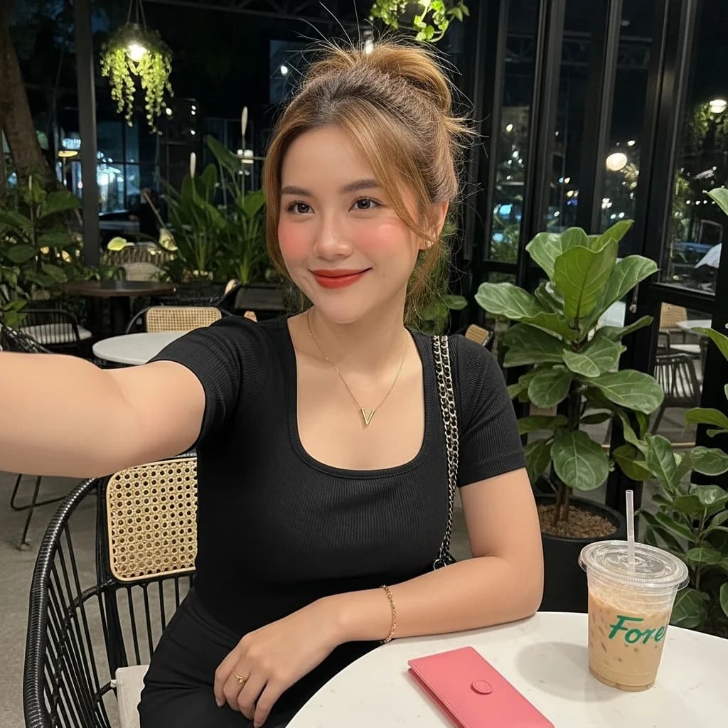 夜晚咖啡馆的温馨自拍