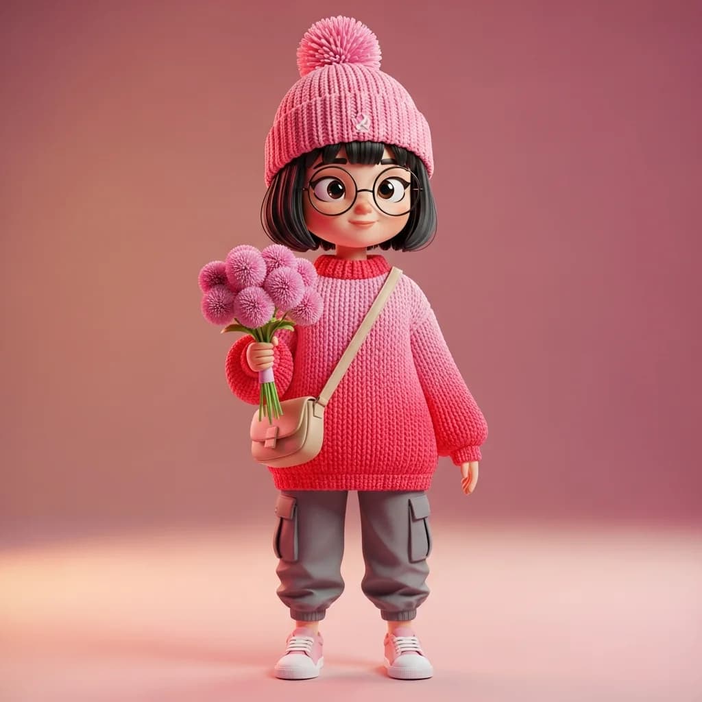 温馨粉色调的可爱3D角色
