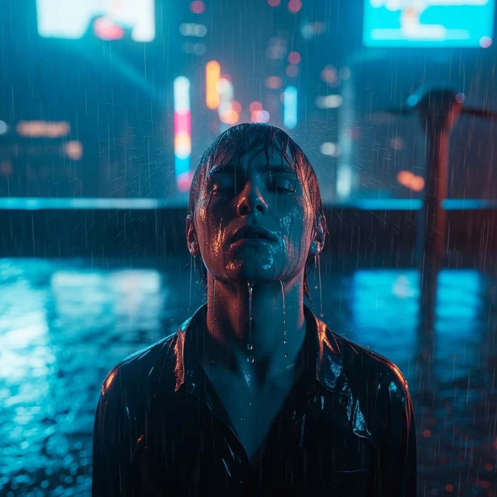 屋顶霓虹雨