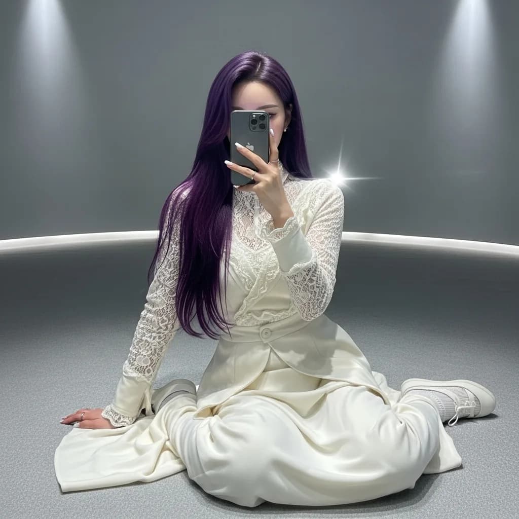 紫发女子：象牙白套装极简写真