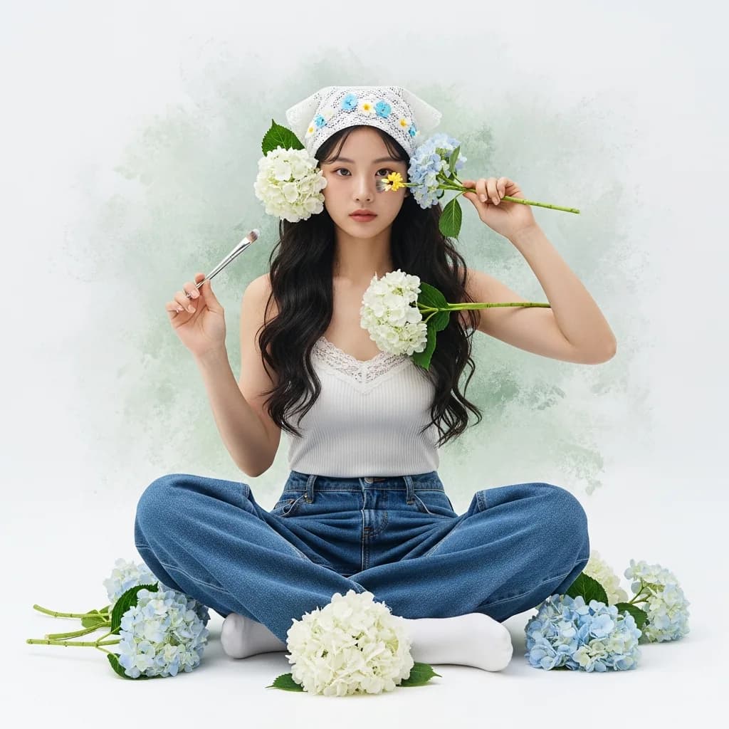 绣球花环绕的优雅肖像