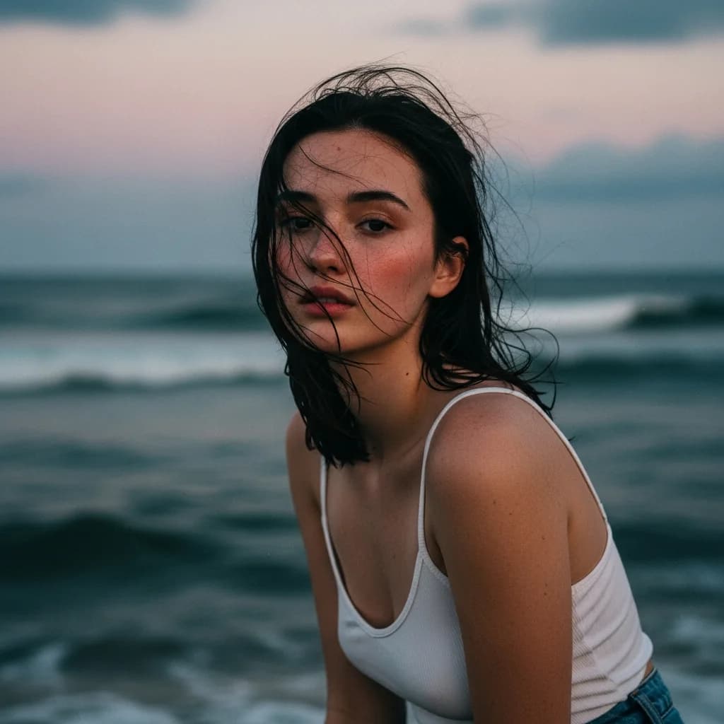 海边电影感女性肖像