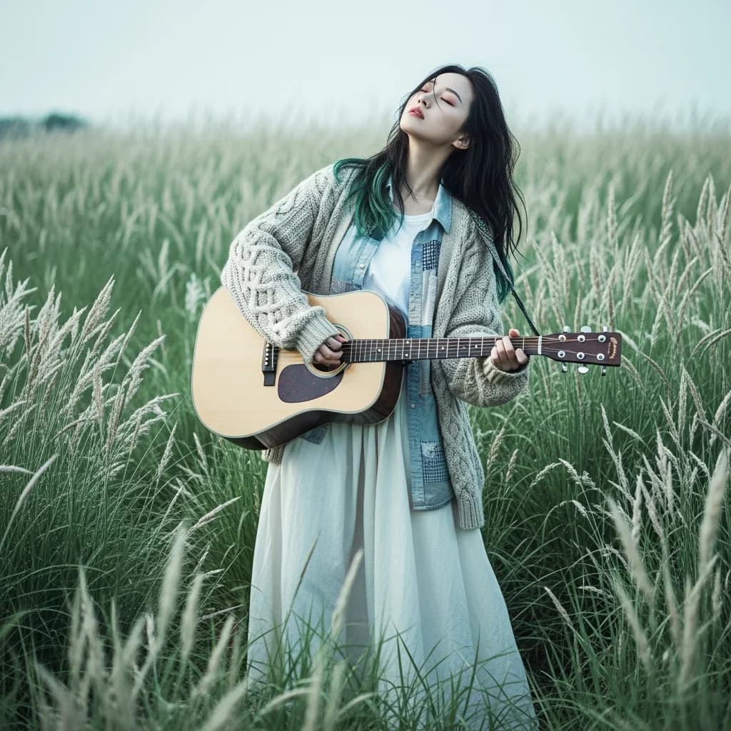 草地吉他：沉思女性