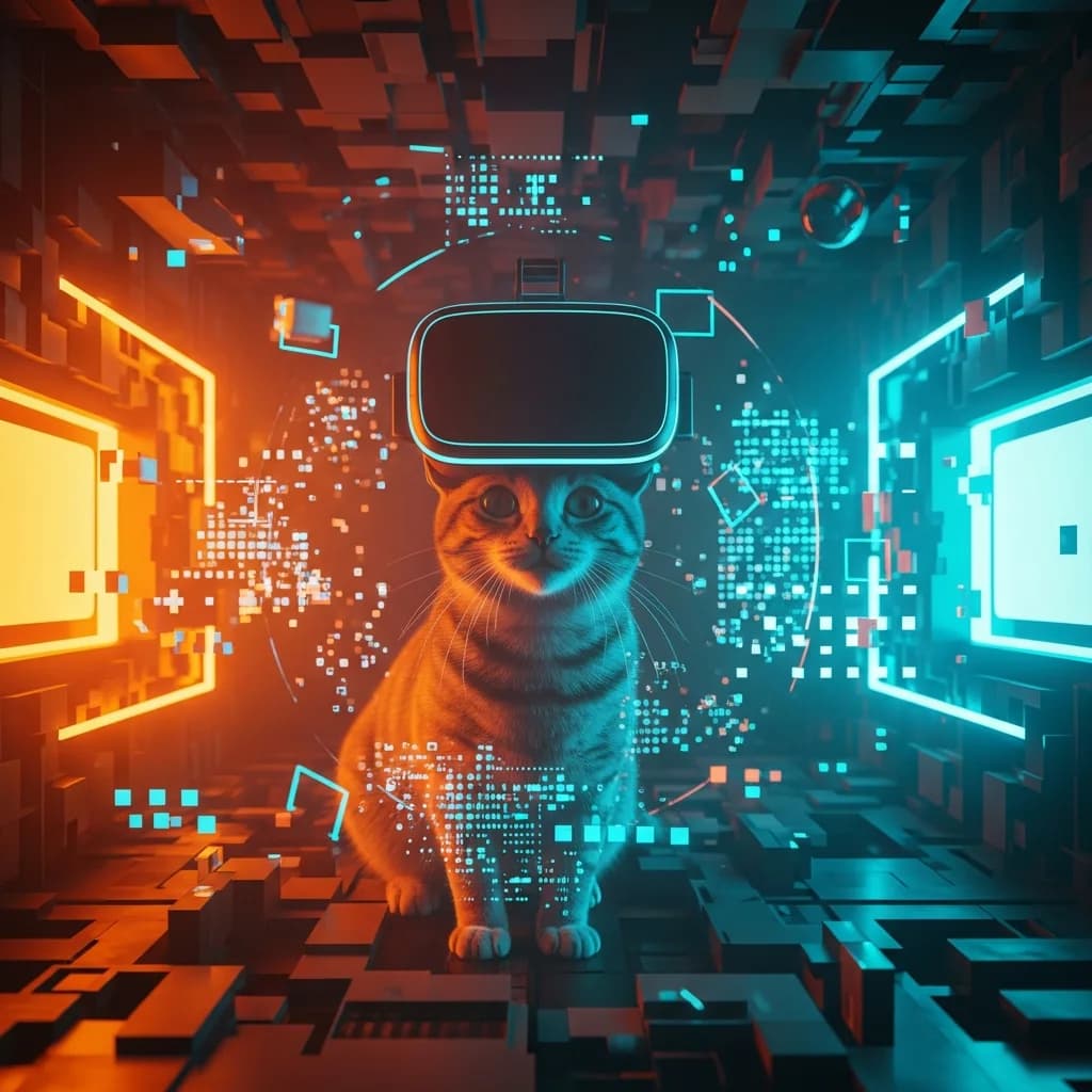 VR中的超现实故障艺术猫咪
