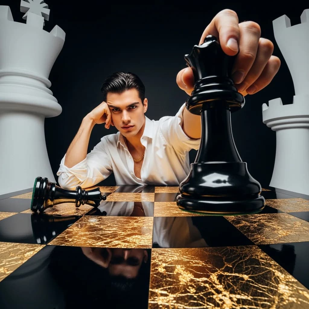 扭曲透视国际象棋手时尚肖像