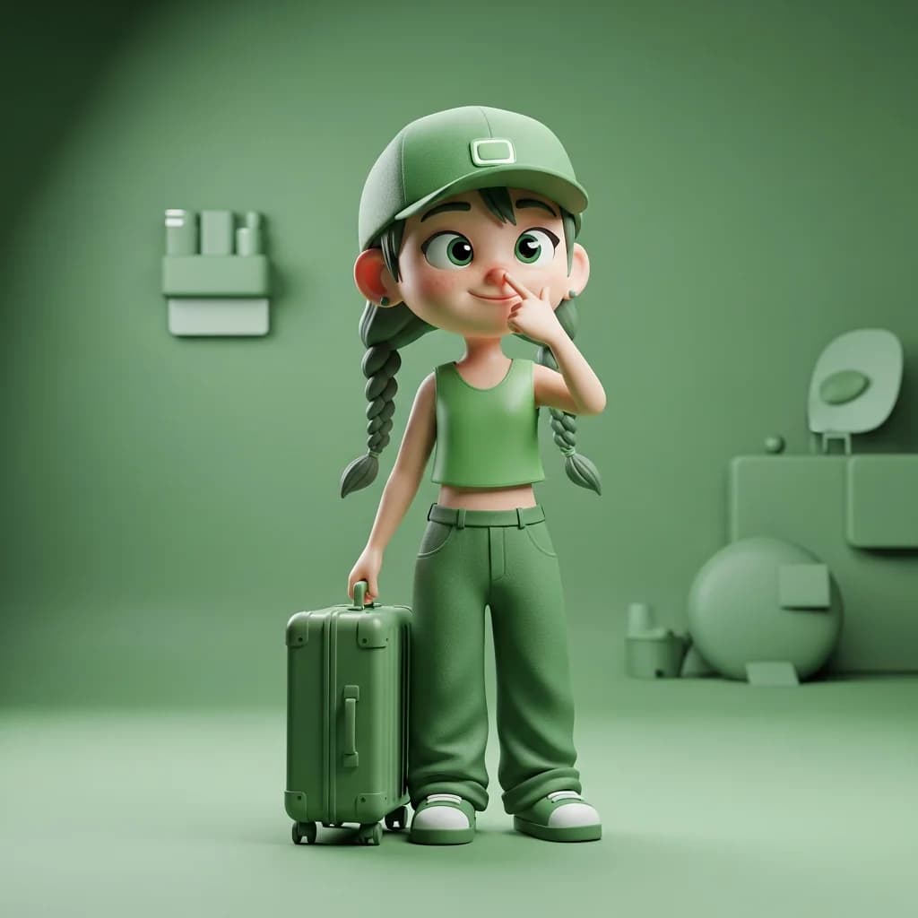 绿色背景下的可爱3D卡通女孩