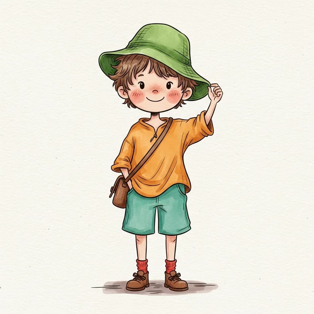迷人小男孩：柔和水彩画