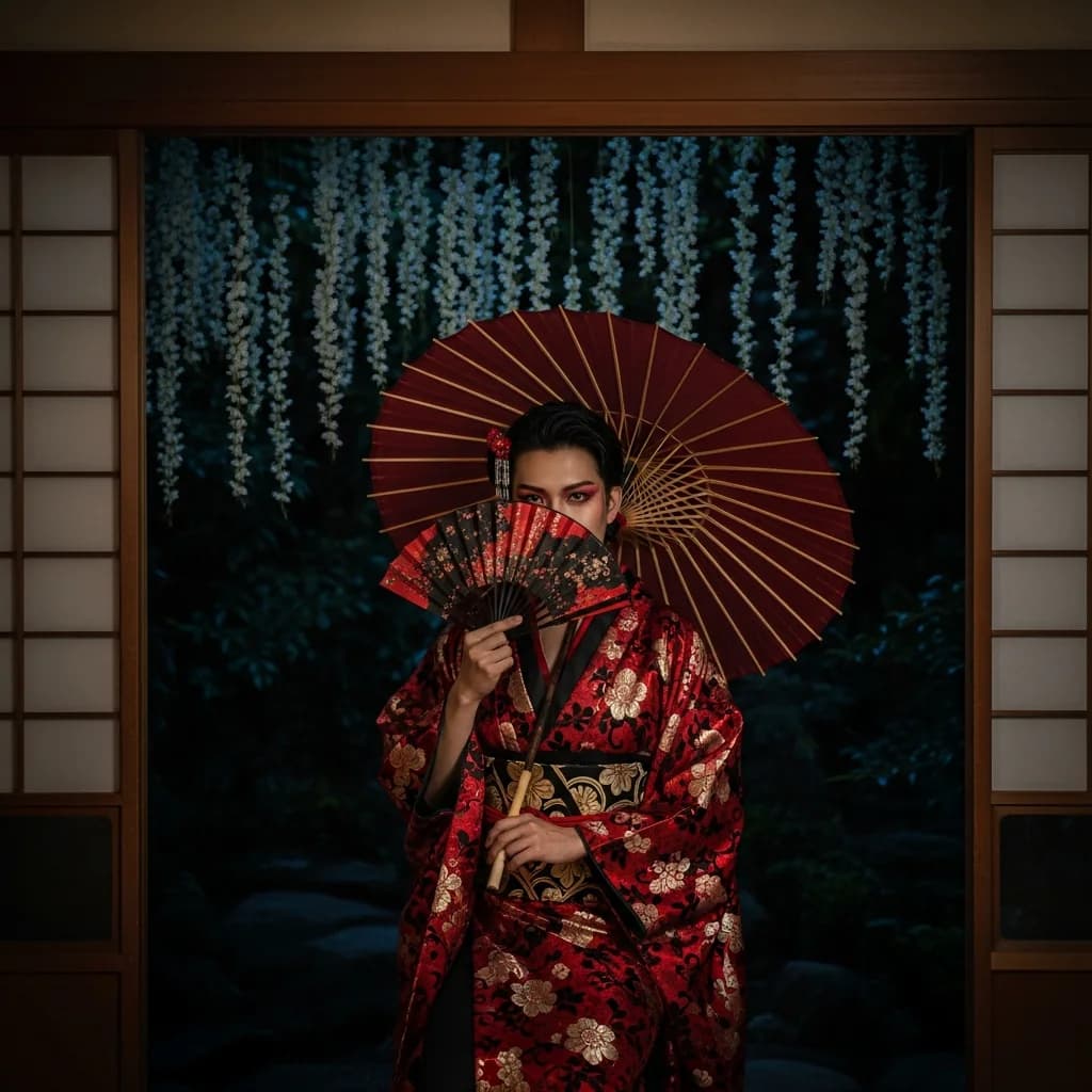 榻榻米房间里的魅惑花魁之夜
