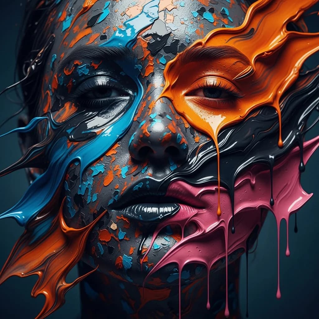 超现实抽象：半浸人脸肖像