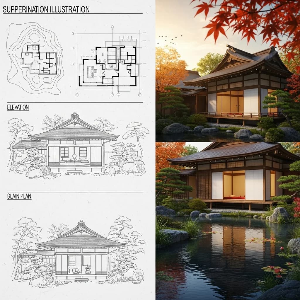 日式旅馆建筑展示板