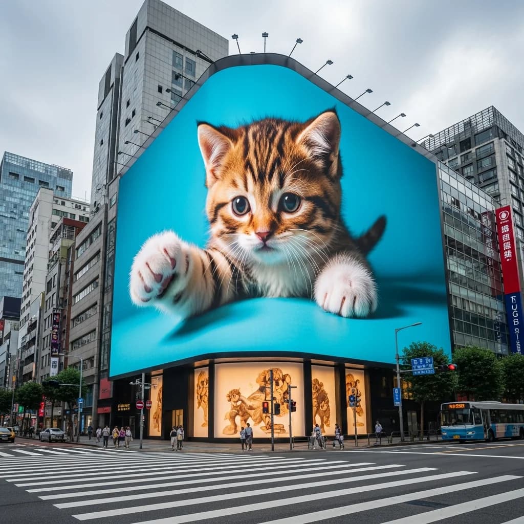 城市街头巨型3D猫咪