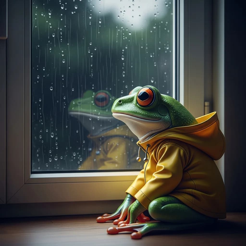 穿雨衣的可爱聪明青蛙