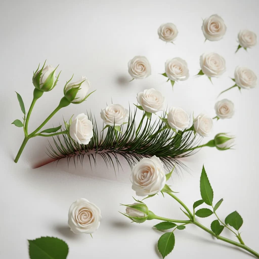睫毛上覆盖白色玫瑰