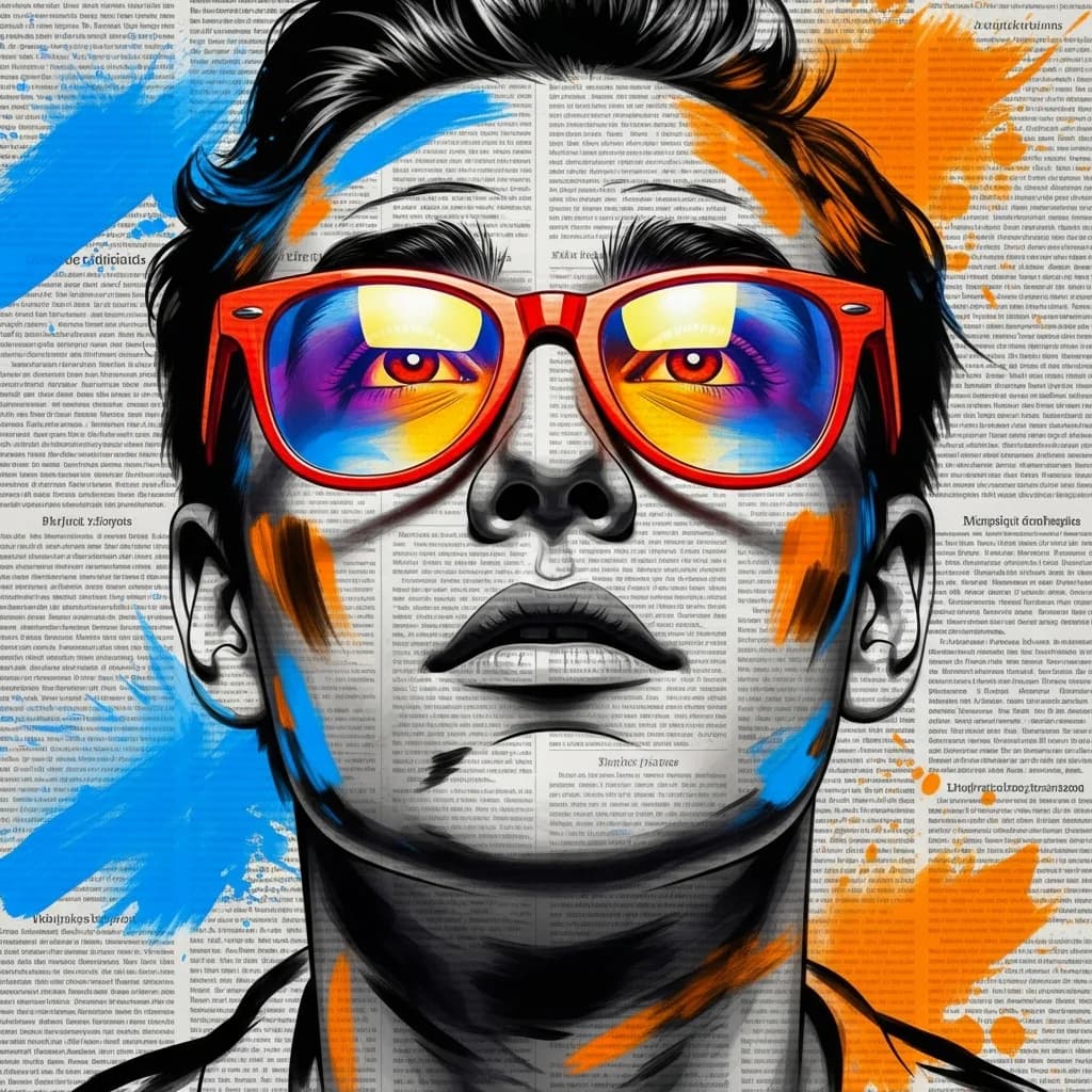 戴橙红色眼镜的富有表现力肖像