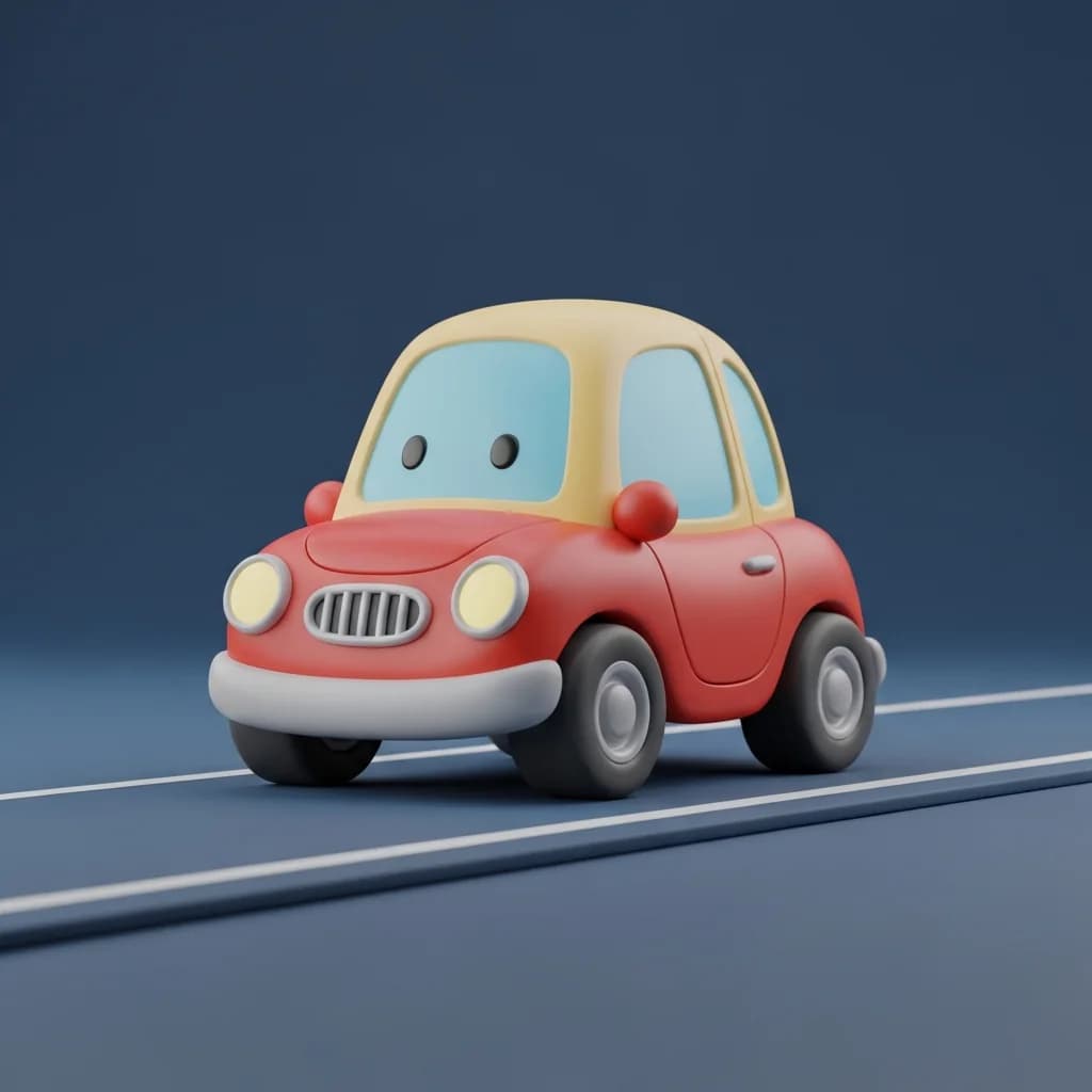 路上行驶的可爱3D玩具车
