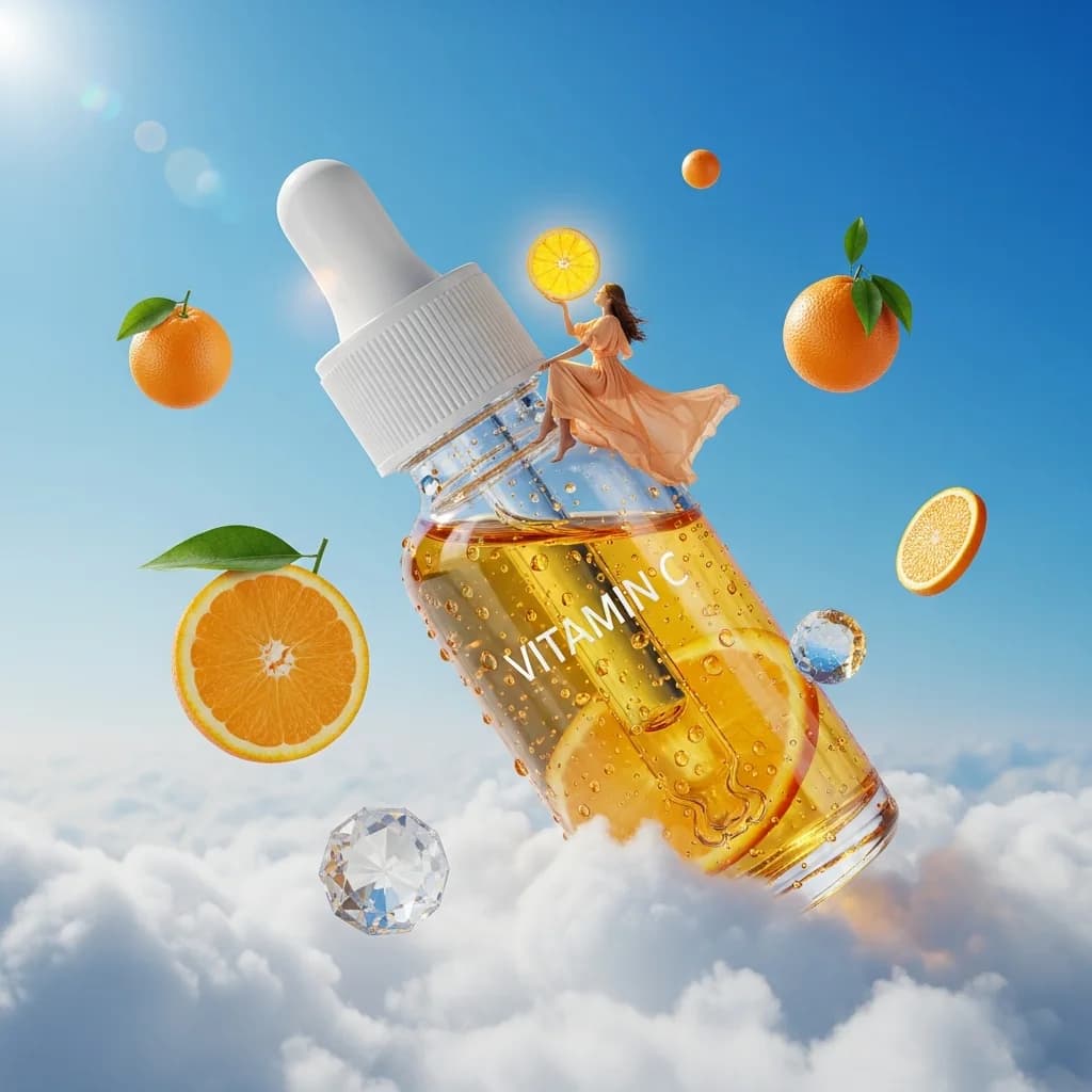 超现实护肤广告：巨型维C精华瓶