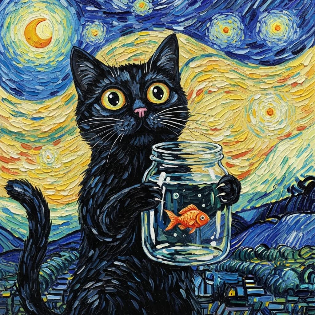 好奇黑猫：直立的惊喜