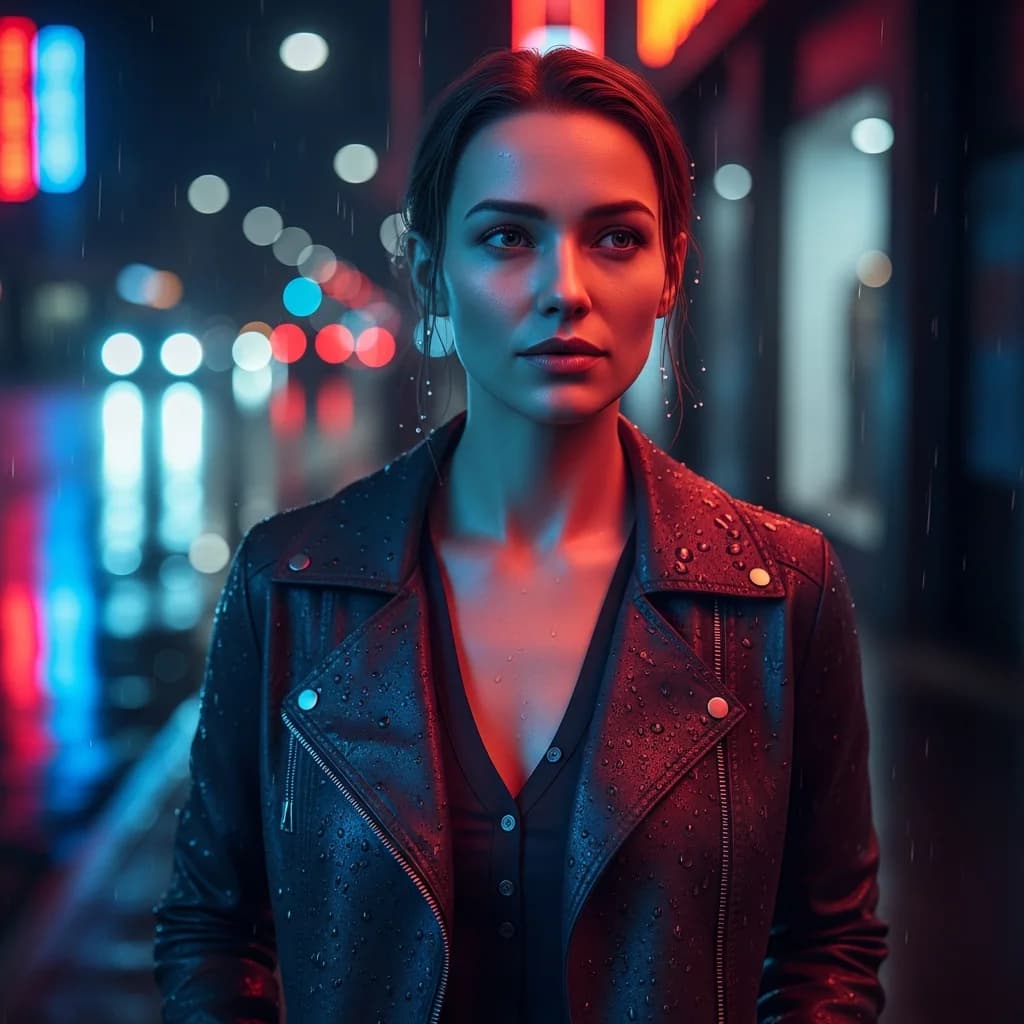 霓虹倒影：雨夜肖像