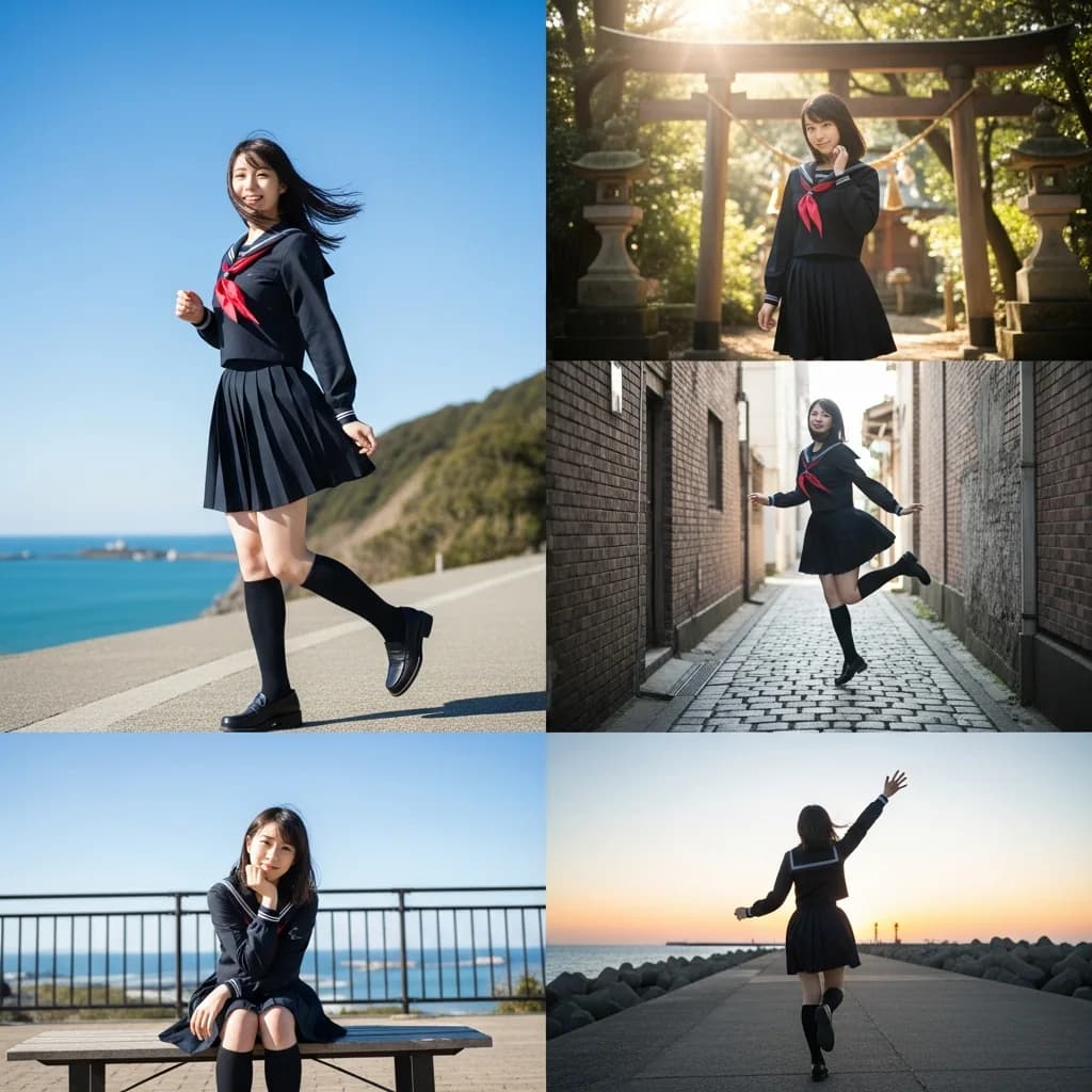水手服少女游览各地风光